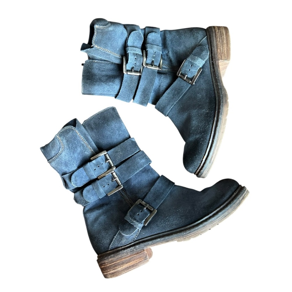 Manas Stylish Blue Suede Combat Boots Size 37/6
